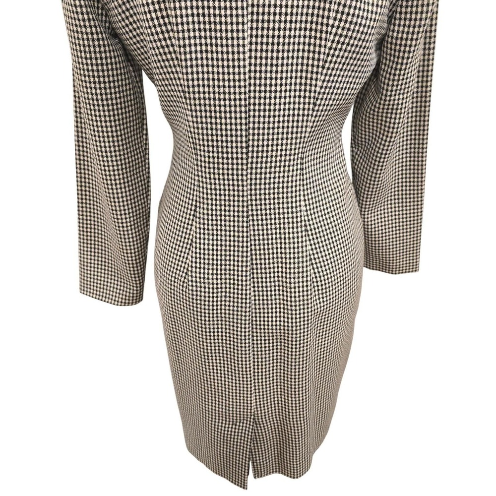 Vtg 90s SANTA FE Houndstooth Coat Dress 2 Midi Longline Blazer Gold Crest Button - Picture 3 of 10